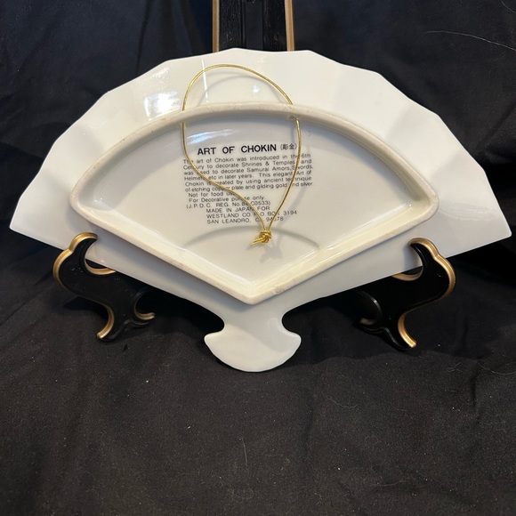 Art of Chokin Antique Japanese Porcelain Fan Plate. Gold plated  Floral design. - Picture 3 of 3